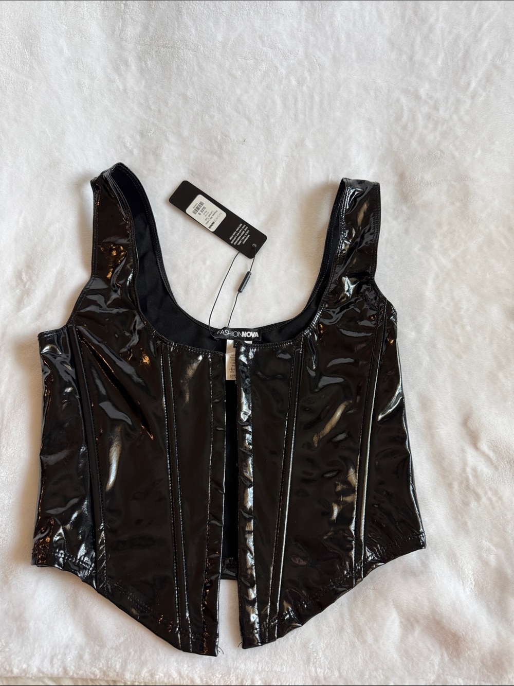 Fashion Nova Black Patent Vinyl Corset Tank